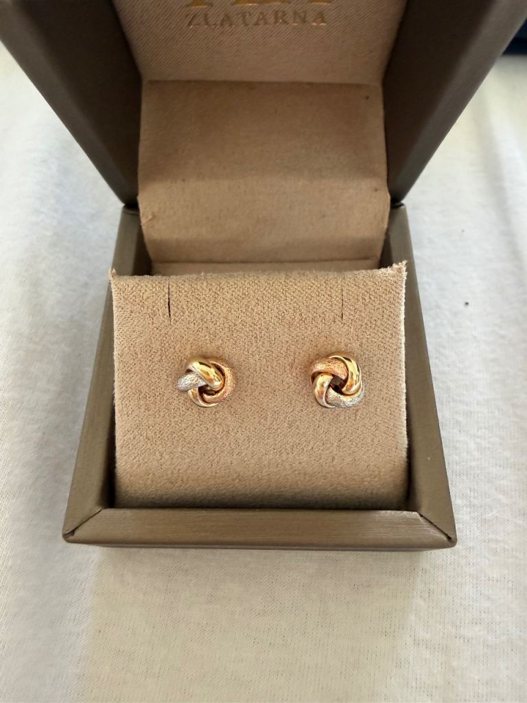 14ct Yellow Gold Knot Stud Earrings Butterfly Back Signed