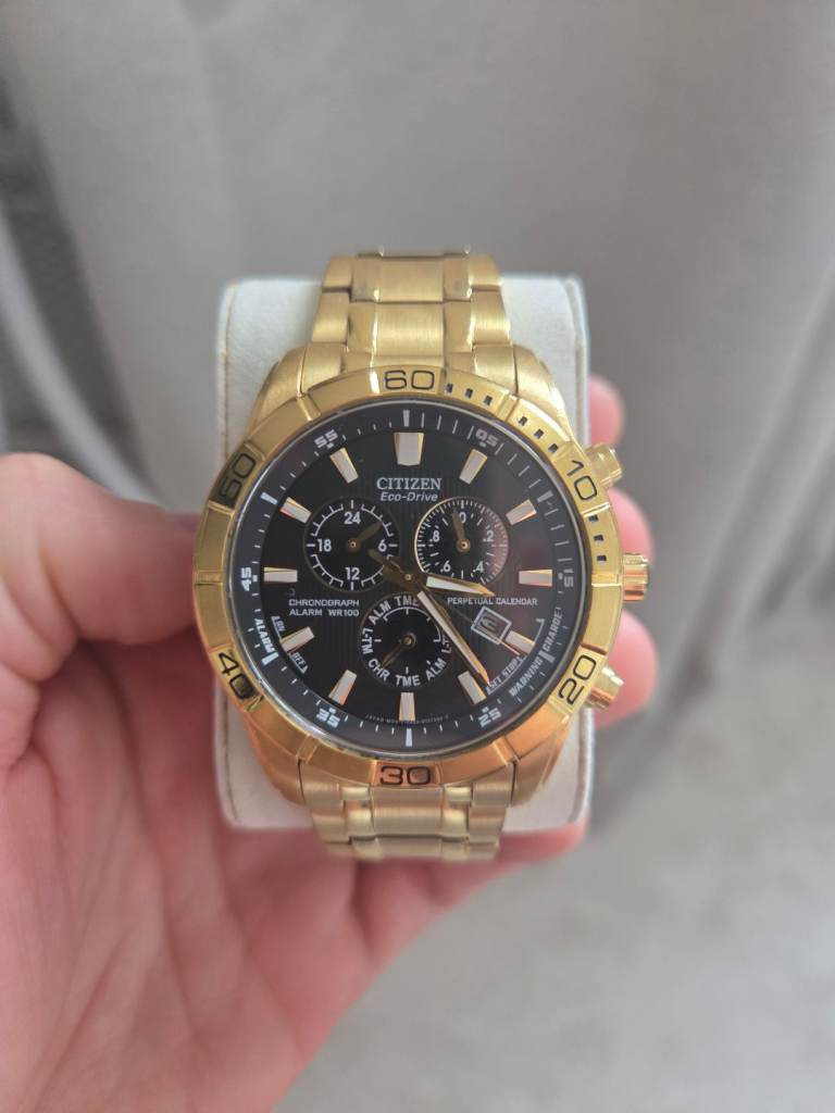 Citizen Eco-Drive Gold Tone Chronograph Watch - Good Condition