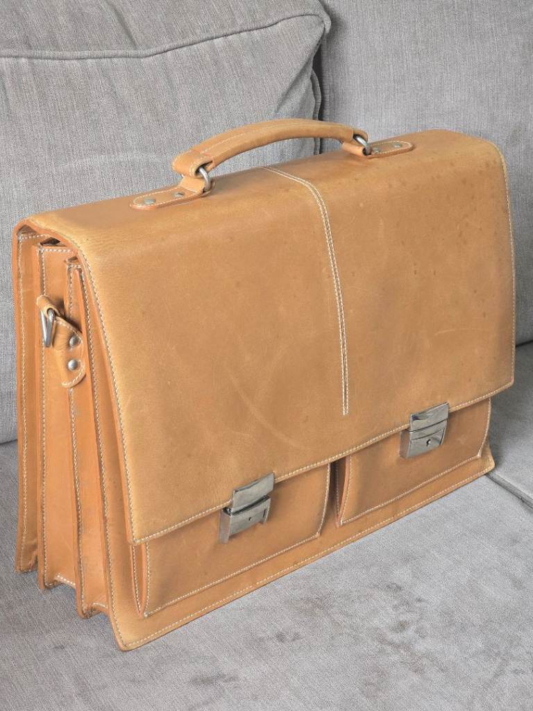 Vintage Genuine Leather Messenger Briefcase, with Multiple Compartments