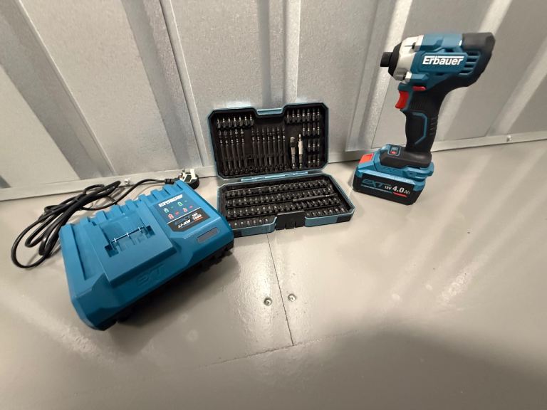 Erbauer Cordless Impact Driver Drill Set with Battery Charger 18V Li-ion