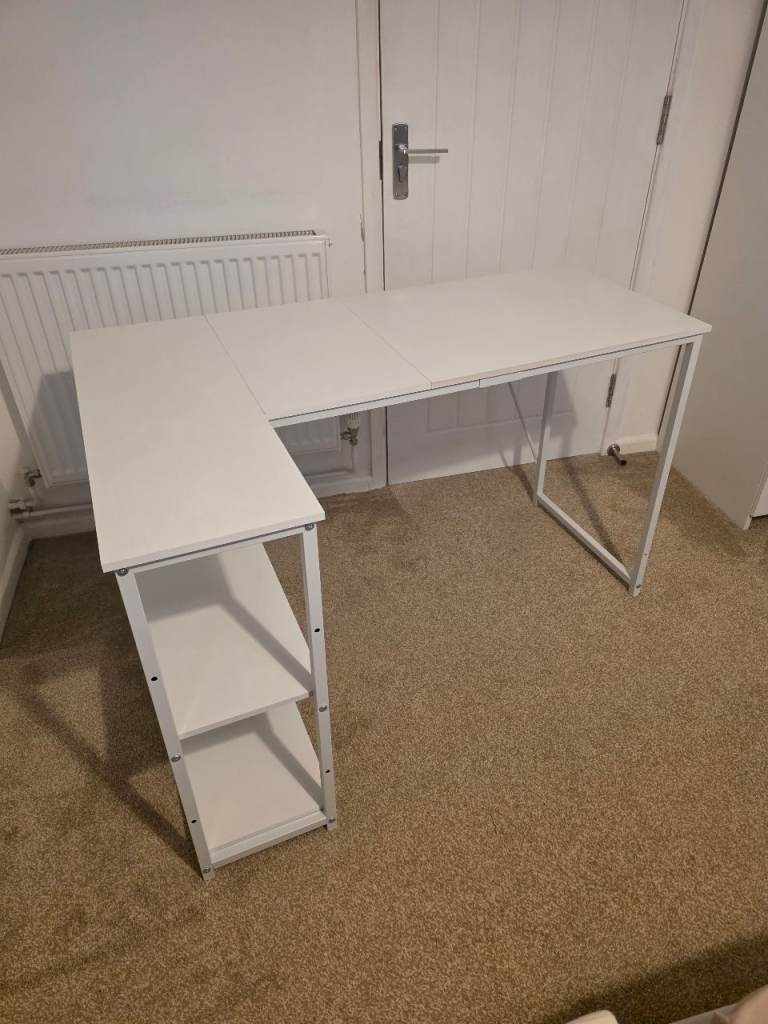 White L-shaped computer desk