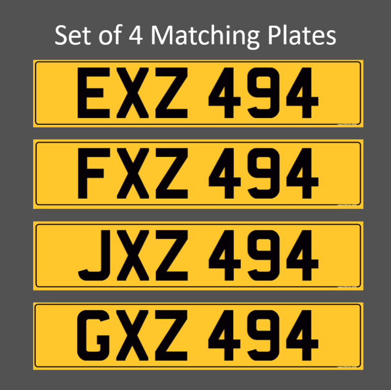 Set of 4 Matching Dateless Cherished Registration Number Plates