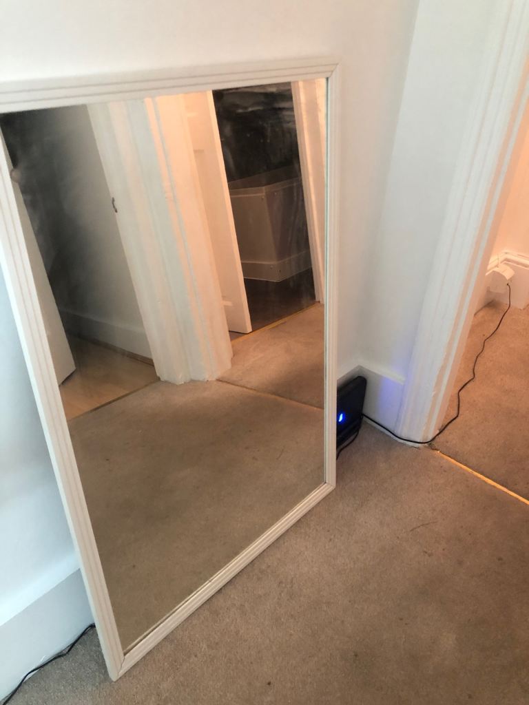 Large White Frame Wall Mirror – Good Condition