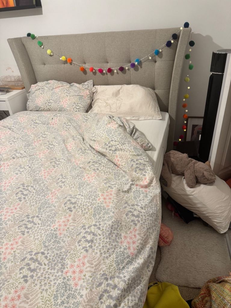 Kenley Double Ottoman Bed Oatmeal Classic Linel-weave Fabric with Mattress