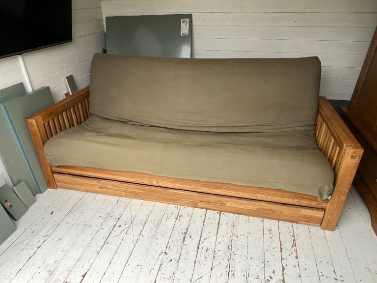 Solid oak 3 seater sofa bed from Futon Company