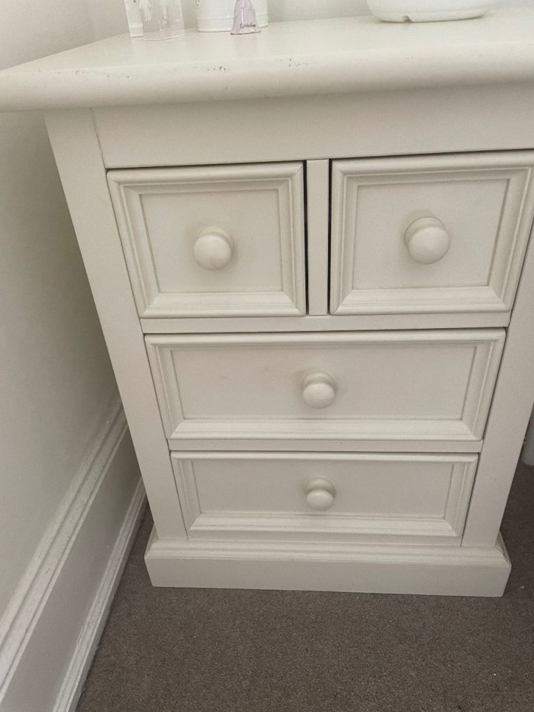 Cream Wooden Bedside Table with Drawers – Good Condition