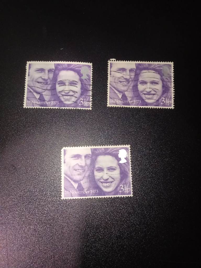 Set of 3 Vintage Royal Mail Stamps 1973 - Anne & Mark