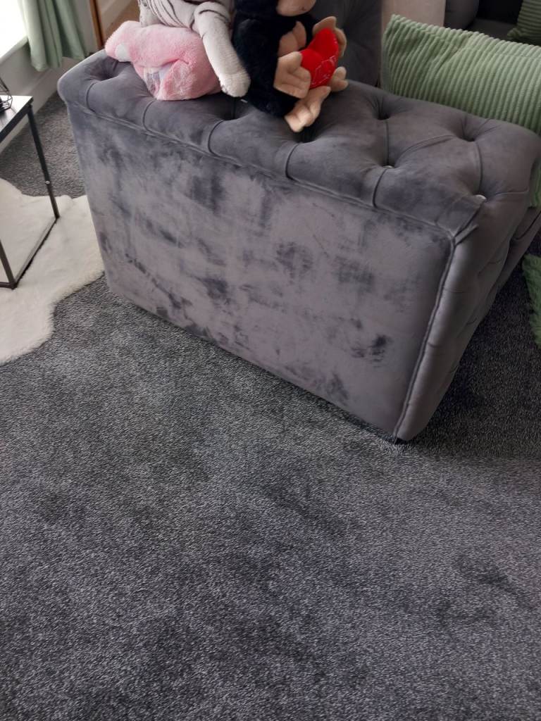 Grey Velvet Sofa with Cushions – Good Condition
