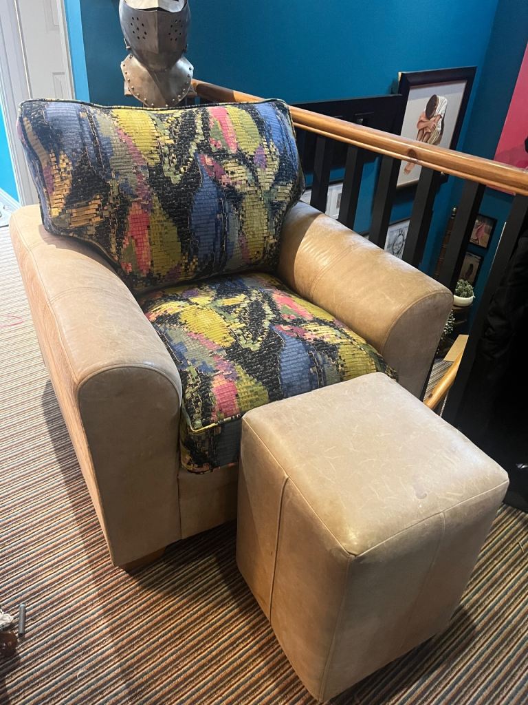 Leather Armchair with footstool 