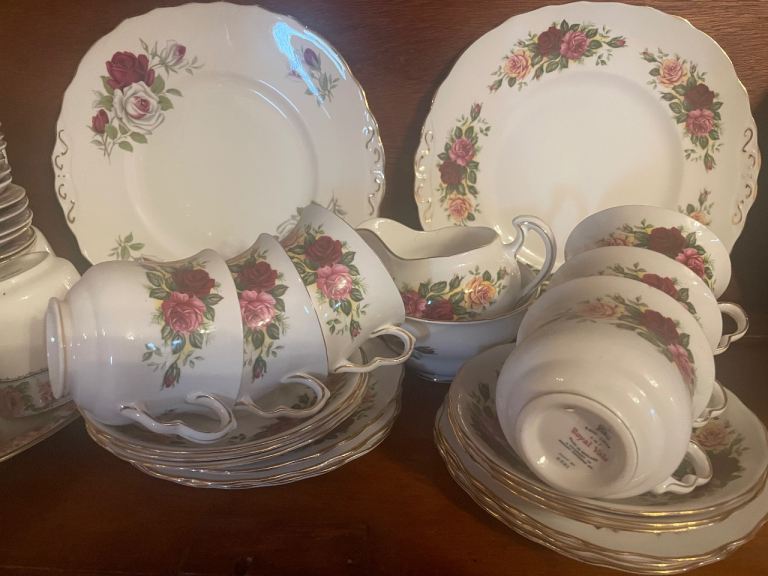 Royal Vale Bone China Tea Set – Rose Pattern, Good Condition