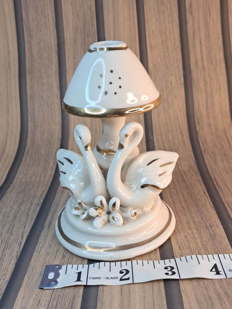 Vintage Porcelain Pen Holder, Candlestick, swans design. As seen. 
