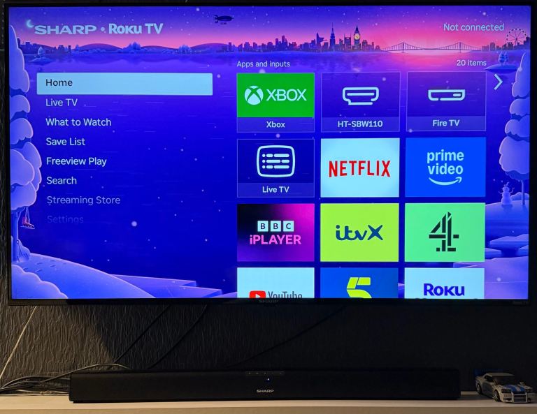 50” SHARP TV WITH SOUNDBAR AND SUBWOOFER 