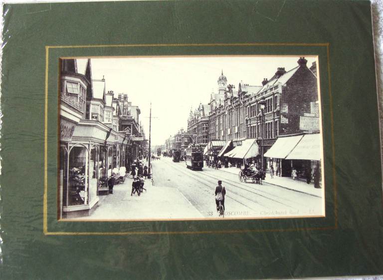Vintage Print Of Old Photo - Christchurch Road In Boscombe, Bournemouth - Horse & Cart + Tram