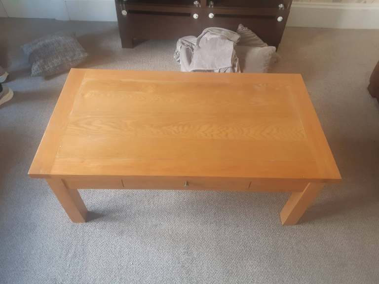 Solid Wood Coffee Table with Drawer – Good Condition