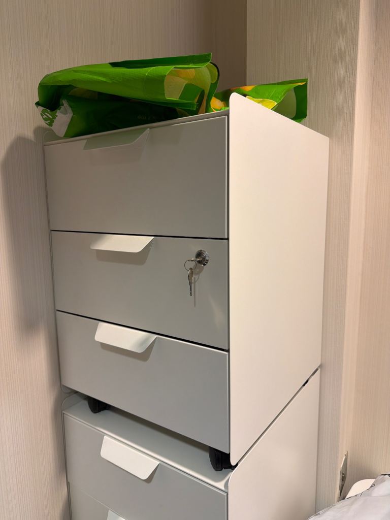 White Metal Filing Cabinet with Drawers and Lock
