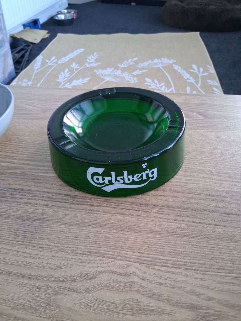 Vintage Carlsberg green glass ashtray 