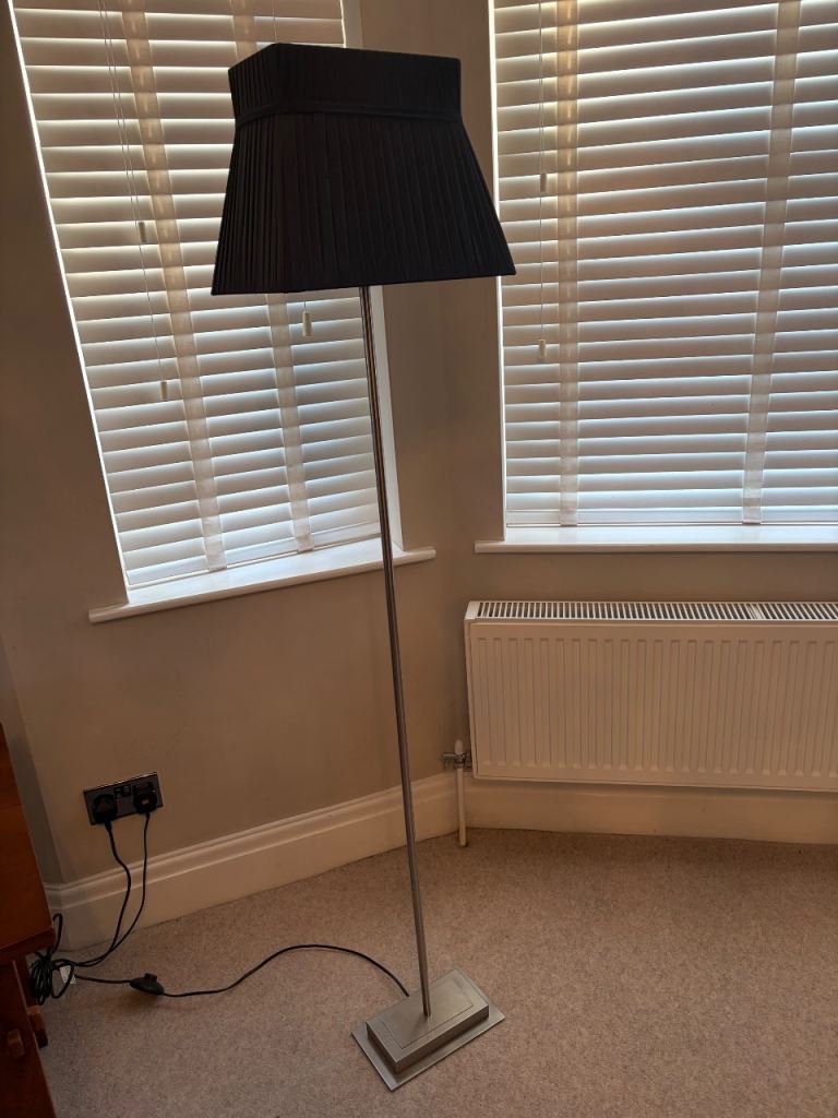 Laura Ashley Black Satin Floor Lamp with Silver Stand