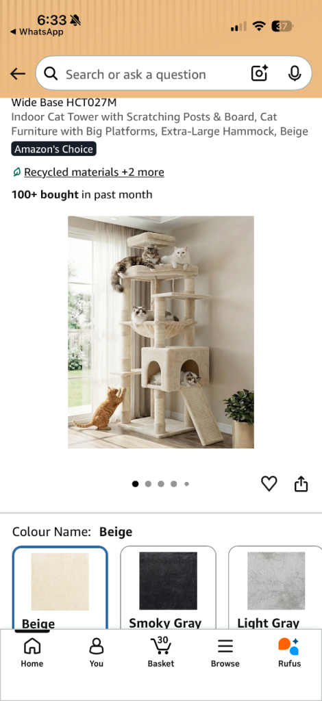 Large Beige Cat Tree with Scratching Posts and Hammock
