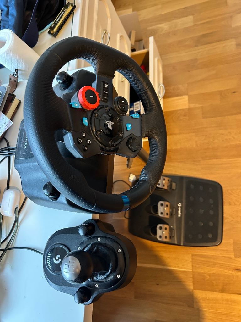 Logitech G29 Racing Steering Wheel with Black Pedals and Shifter Gear Stick Set