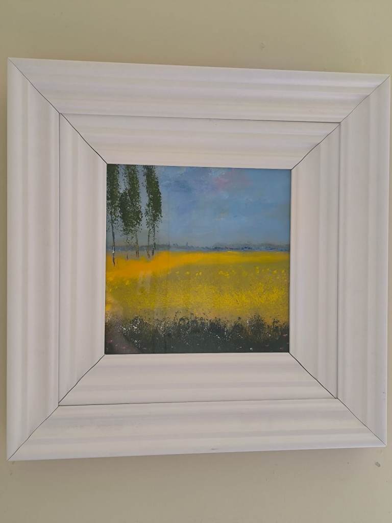 Original Oil Painting in White Frame – Field Landscape
