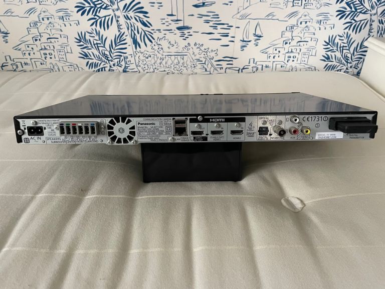 Blue-Ray DVD player with surround sound.