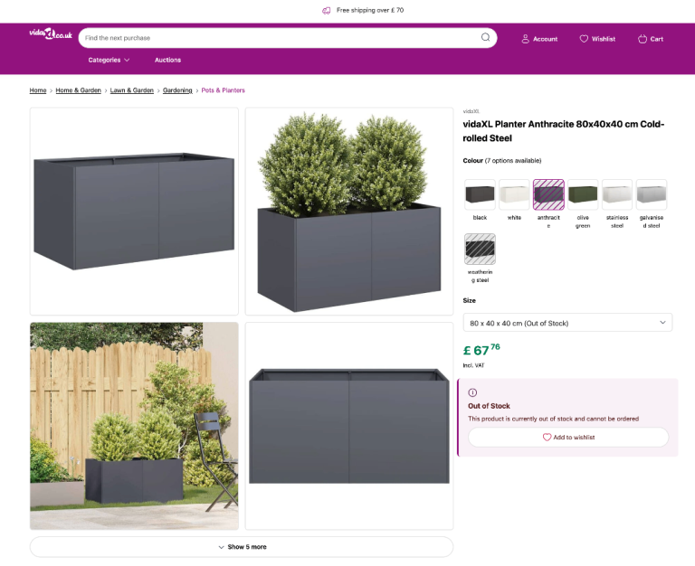 Garden Planters 80 x 40 x 40cm anthracite