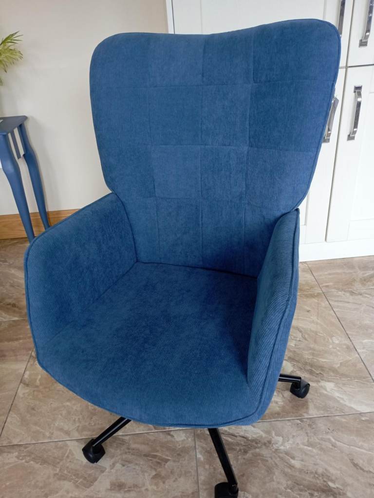 Blue Corduroy Swivel Office Chair like new