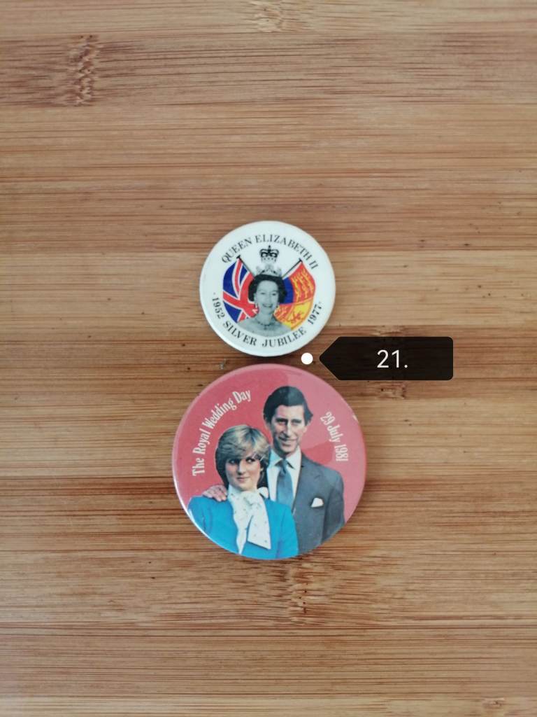 Vintage Royalty pin badges x 2 