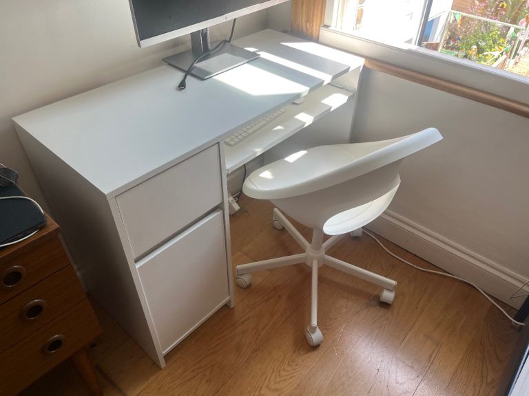 White Office Desk with Storage and Chair – Good Condition