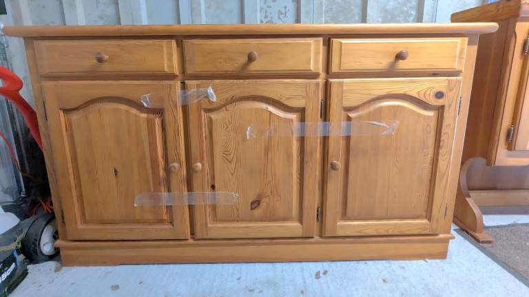 Vintage Solid Wood German 3 Door Welsh Dresser with 3 Door Display Cabinet