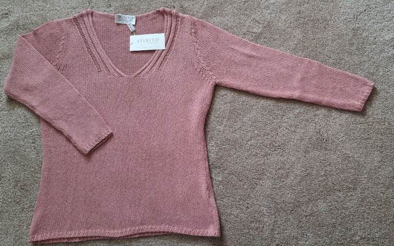 Women's Pink Cotton Blend V Neck Jumper BNWT