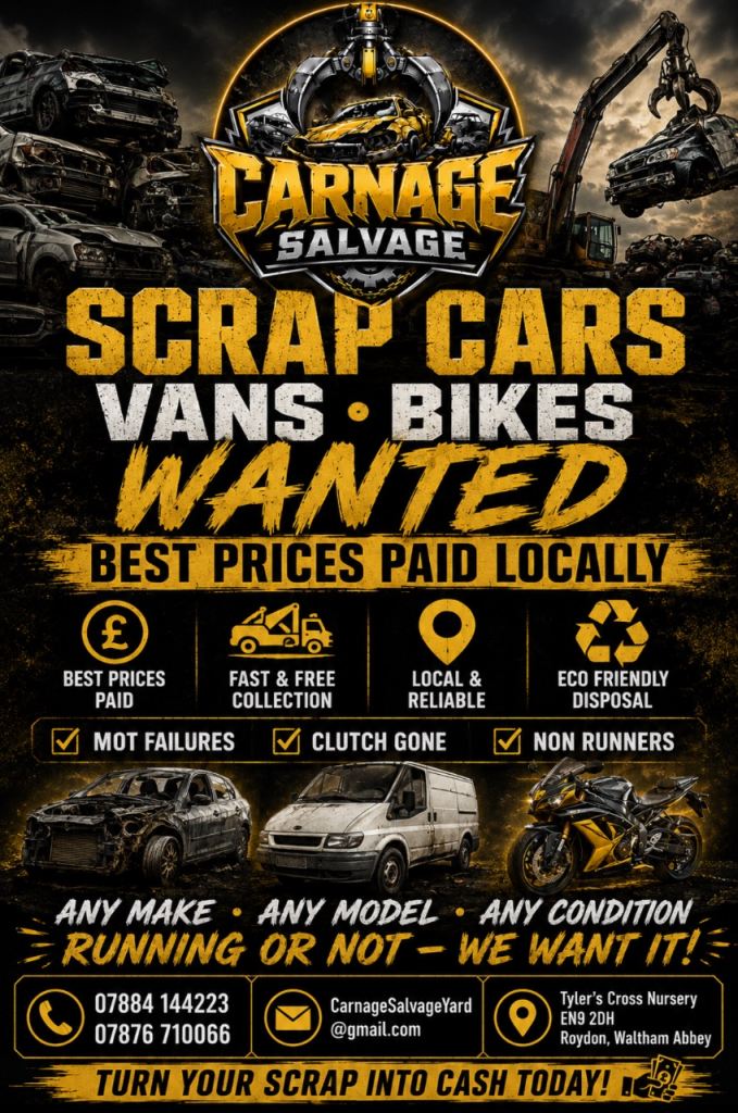 SCRAP CARS/VANS/BIKES WANTED - BEST PRICES PAID LOCALY