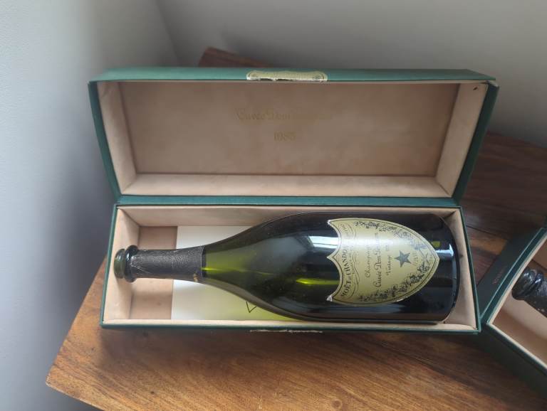 Empty Dom Pérignon wine bottles
