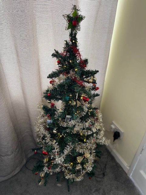 Small Artificial Christmas Tree – Ready Decorated, Good Condition