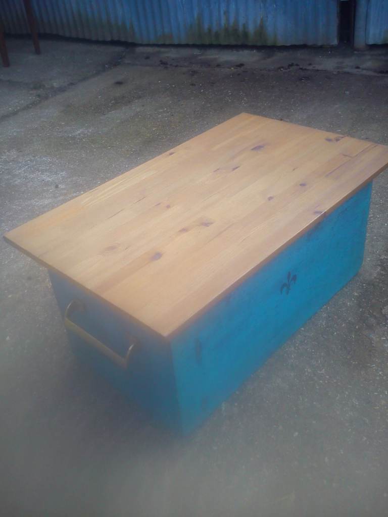 Upcycled, vintage, shabby chic, pine trunk/coffee table.