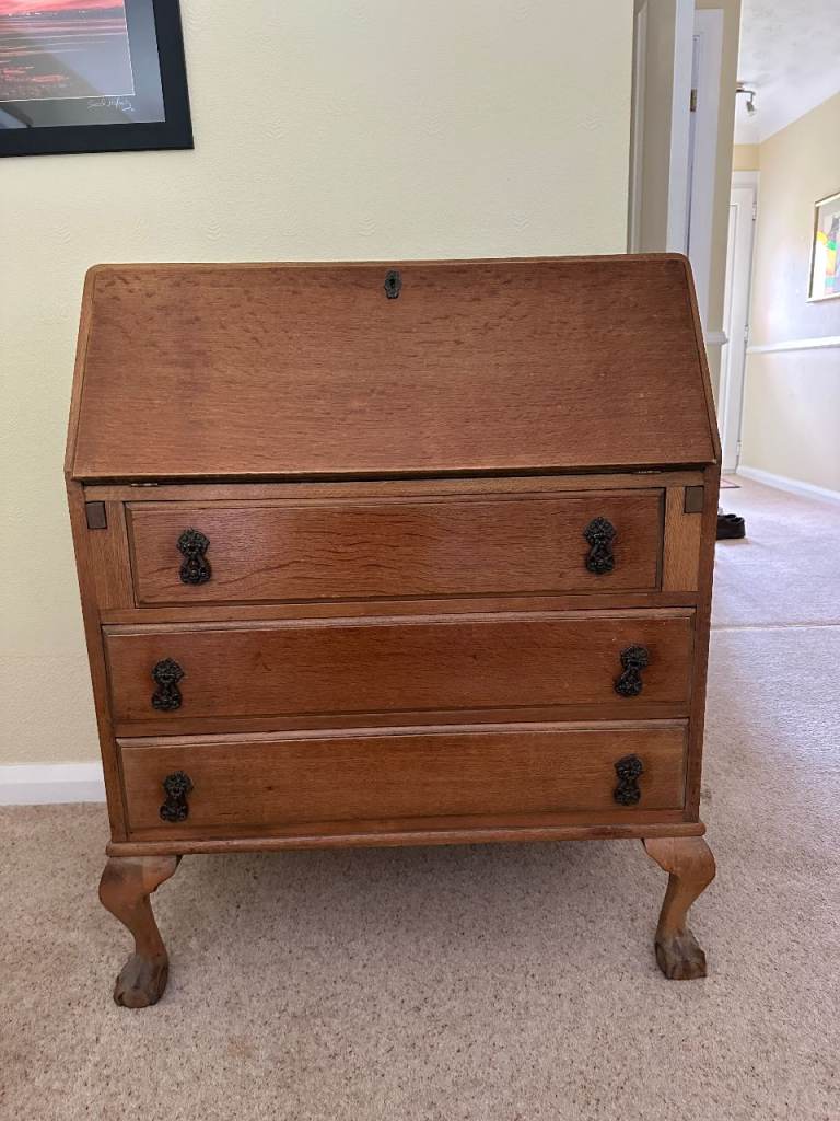 Vintage Oak Writing Bureau / Drop-Down Secretary Desk