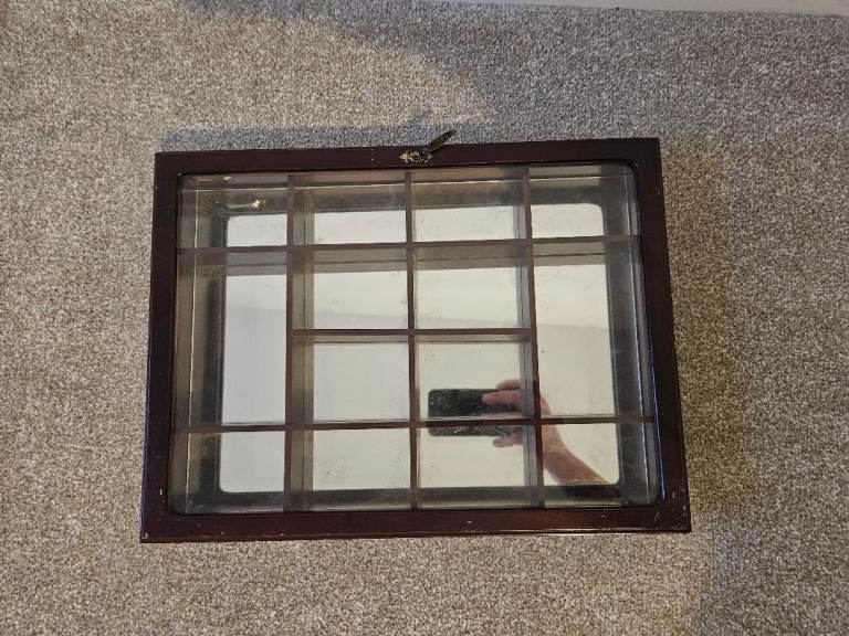Wall-mounted wooden display case with glass doors | Display cabinet
