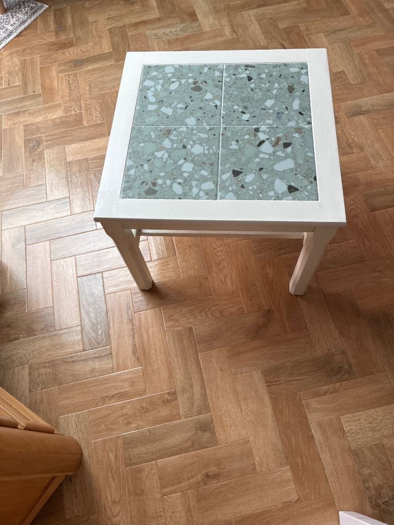 White Coffee Table with Terrazzo Style Top