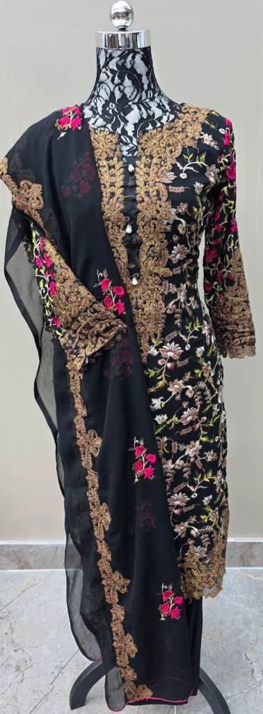 Beautiful black flowery Asian Suit