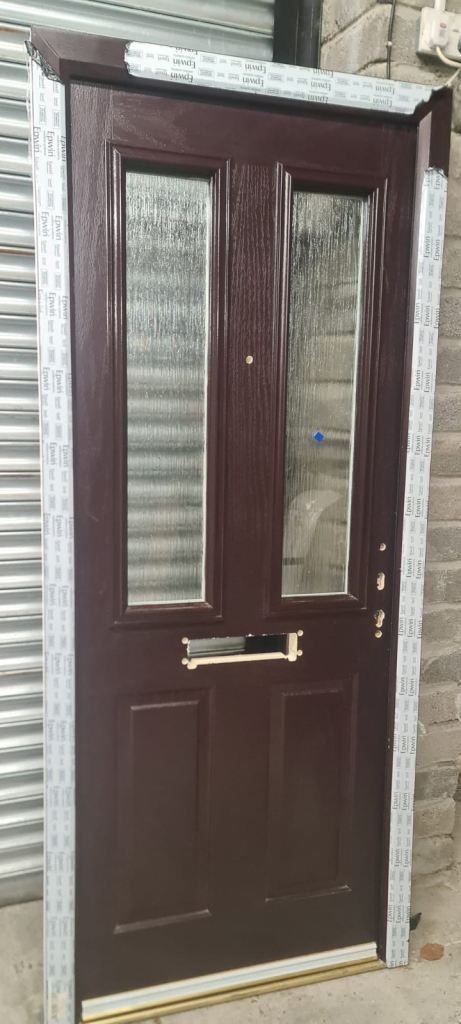 Brand New Rosewood Composite Door and PVC Frame - LHH Open In