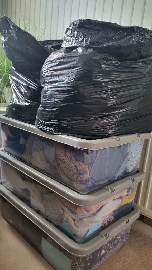 Very Large Bundle of Women's Clothing in Storage Boxes