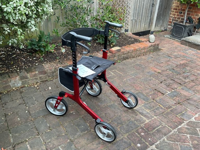 Red Foldable Mobility Walker with Seat – As Good As New