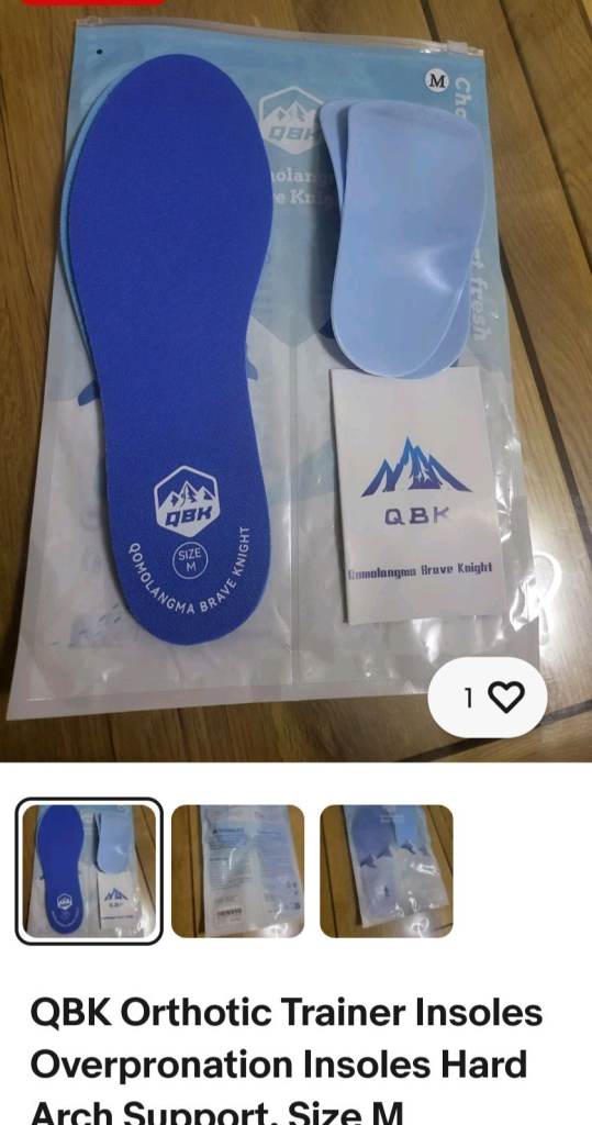 QBK Orthotic Trainer Insoles Overpronation Insoles Hard Arch Support. Size M