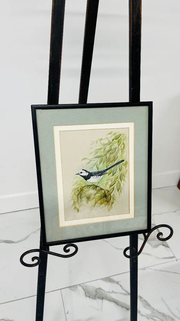 Framed Wagtail Bird Watercolour Painting – Original Art