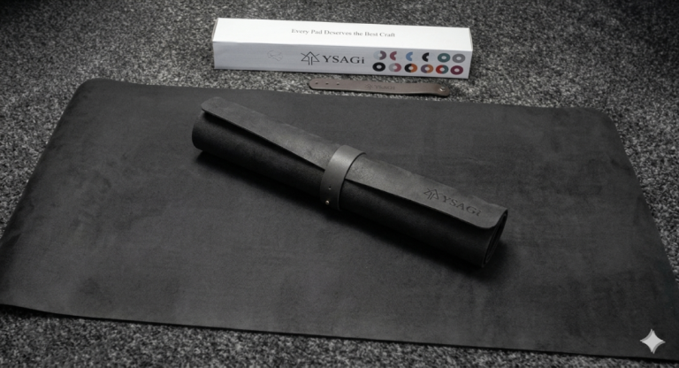 YSAJi Dual-Sided Leather Desk Mat & Mouse Pad (with Storage Strap & Box)