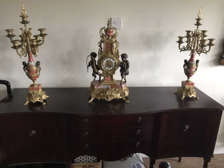 Fabulous ornate clock and 2 candle sticks for 7 candles 