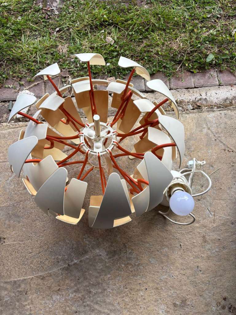 Ikea Vintage Mid-Century Modern Pendant Light Shade – White and Orange 
