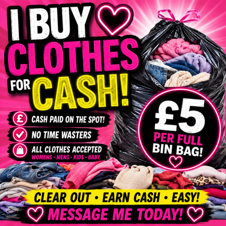 Cash for Clothes £5 to £8 per large full bag 🛍️