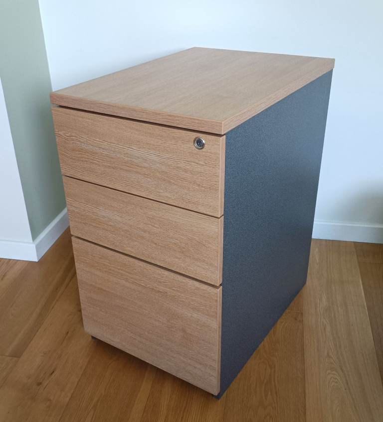 3 Drawer Pedestal Filing Cabinet Oak Desk High File Storage Office Wooden 70.5x42.5x60cm Pre-Owned
