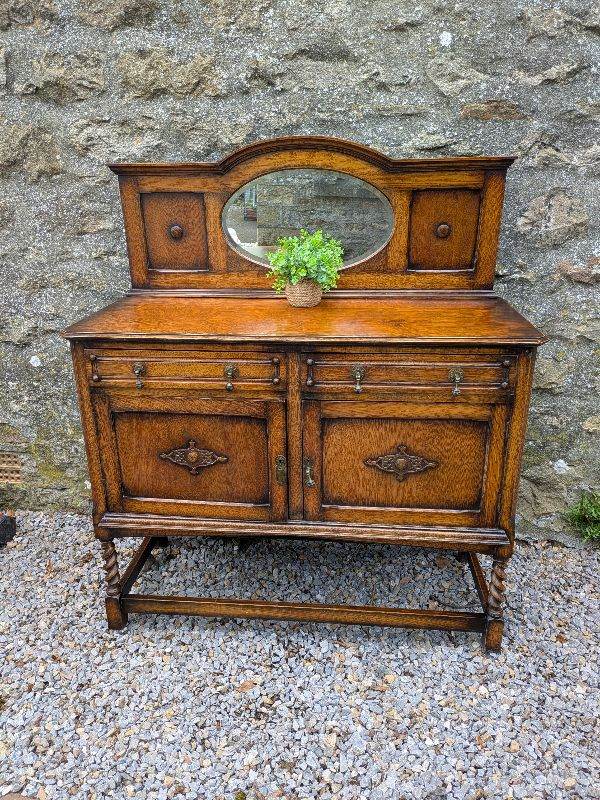 Antique Oak Sideboard with Mirror 